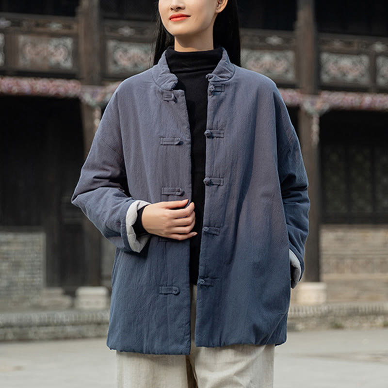 Buddha Stones Winter Solid Frog-Button Long Sleeve Cotton Women's Thermal Jacket With Pockets - image 26