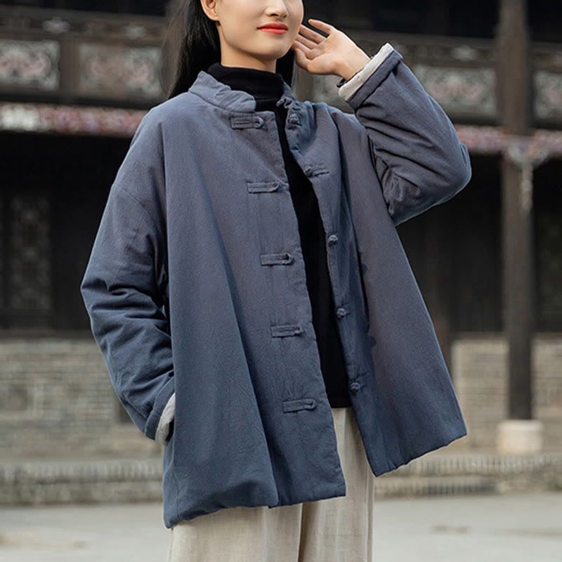 Buddha Stones Winter Solid Frog-Button Long Sleeve Cotton Women's Thermal Jacket With Pockets - image 27