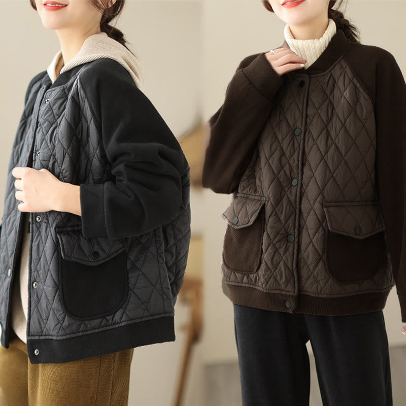 Buddha Stones Diamond Pattern Women's Long Sleeve Thickened Jacket With Pockets - image 16