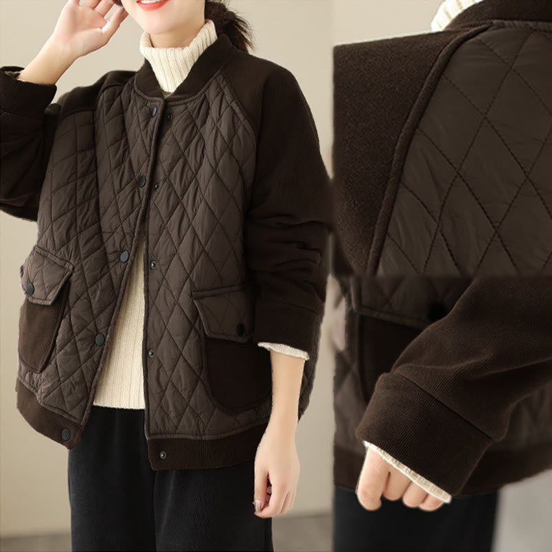 Buddha Stones Diamond Pattern Women's Long Sleeve Thickened Jacket With Pockets - image 10