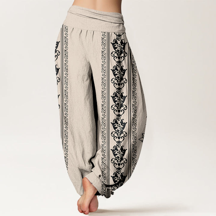 Buddha Stones Pure Cotton Lotus Flowers Double Dorje Vajra Namaste Om Design Women's Elastic Waist Harem Pants - image 9