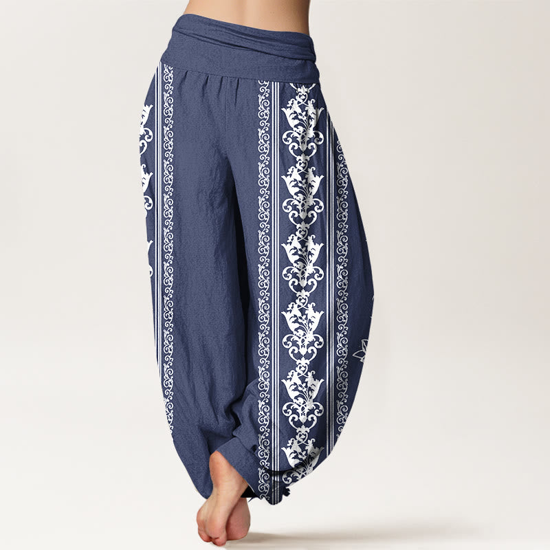 Buddha Stones Pure Cotton Lotus Flowers Double Dorje Vajra Namaste Om Design Women's Elastic Waist Harem Pants - image 12
