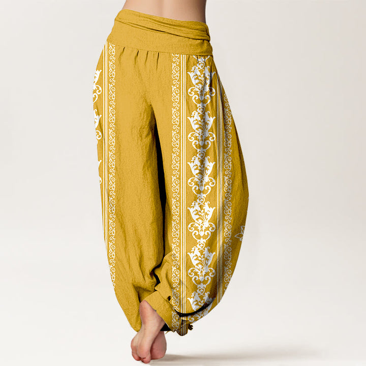 Buddha Stones Pure Cotton Lotus Flowers Double Dorje Vajra Namaste Om Design Women's Elastic Waist Harem Pants - image 15