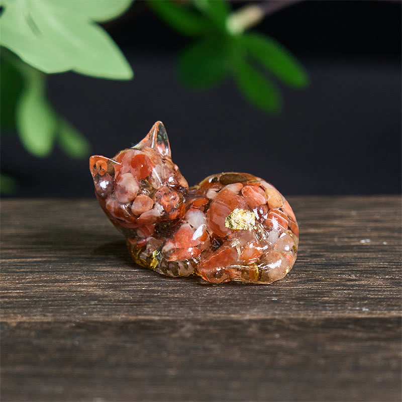 Buddha Stones Crystal Chip Epoxy Resin Small Cat Positive Decoration  - Red Agate(32*43*53mm) - image 19