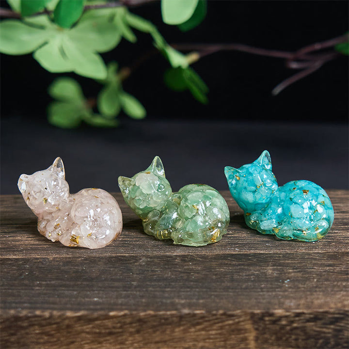 Buddha Stones Crystal Chip Epoxy Resin Small Cat Positive Decoration  - image 33