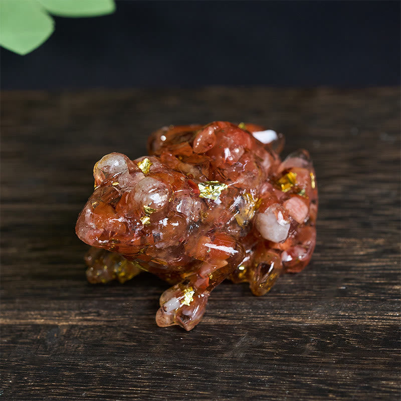 Buddha Stones Crystal Drip Resin Small Frog Passion Decoration Statue - Red Agate(65*55*38mm) - image 28