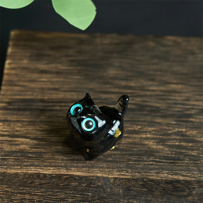 Buddha Stones Crystal Drip Resin Small Cat Serenity Fulfilment Decoration Statue - image 1