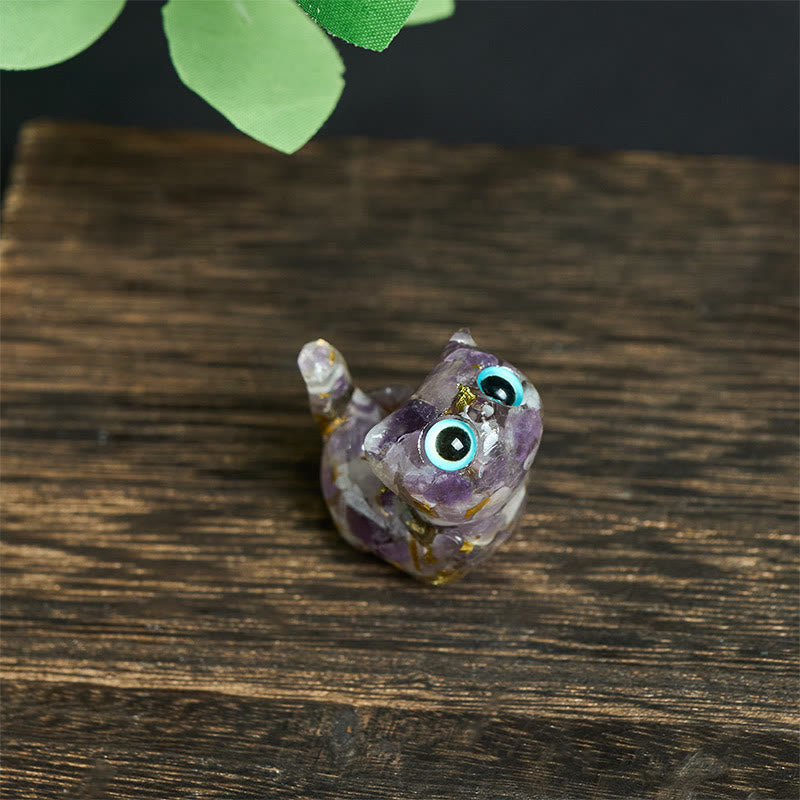 Buddha Stones Crystal Drip Resin Small Cat Serenity Fulfilment Decoration Statue - Amethyst(36*32*22mm) - image 12