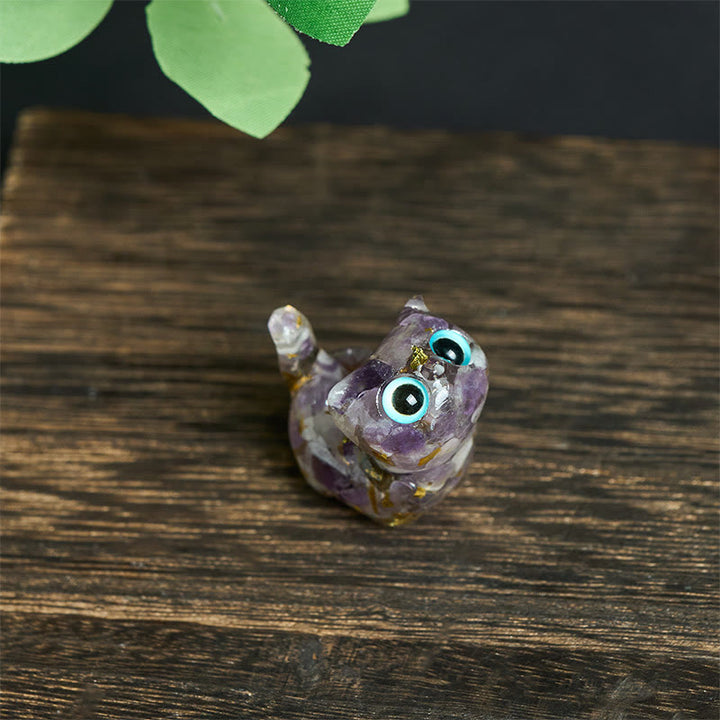 Buddha Stones Crystal Drip Resin Small Cat Serenity Fulfilment Decoration Statue - Amethyst(36*32*22mm) - image 12