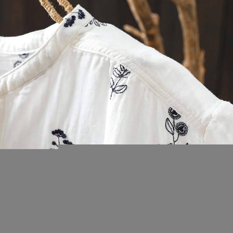 Buddha Stones Floral Embroidery Buttons Down Long Sleeve Women's Cotton Shirt - image 7