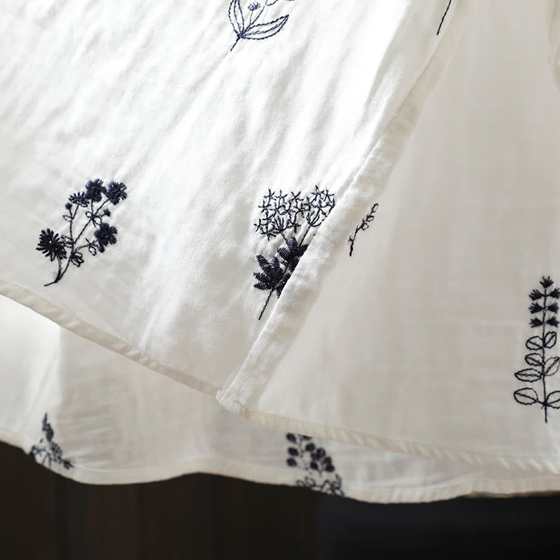 Buddha Stones Floral Embroidery Buttons Down Long Sleeve Women's Cotton Shirt - image 13