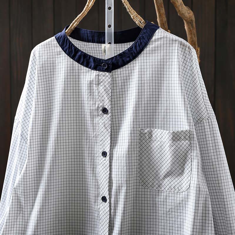 Buddha Stones Plaid Contrasting Buttons Down Long Sleeve Women's Cotton Shirt - image 6