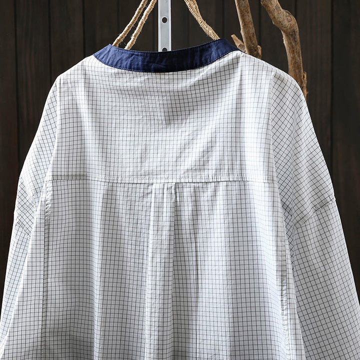 Buddha Stones Plaid Contrasting Buttons Down Long Sleeve Women's Cotton Shirt - image 8