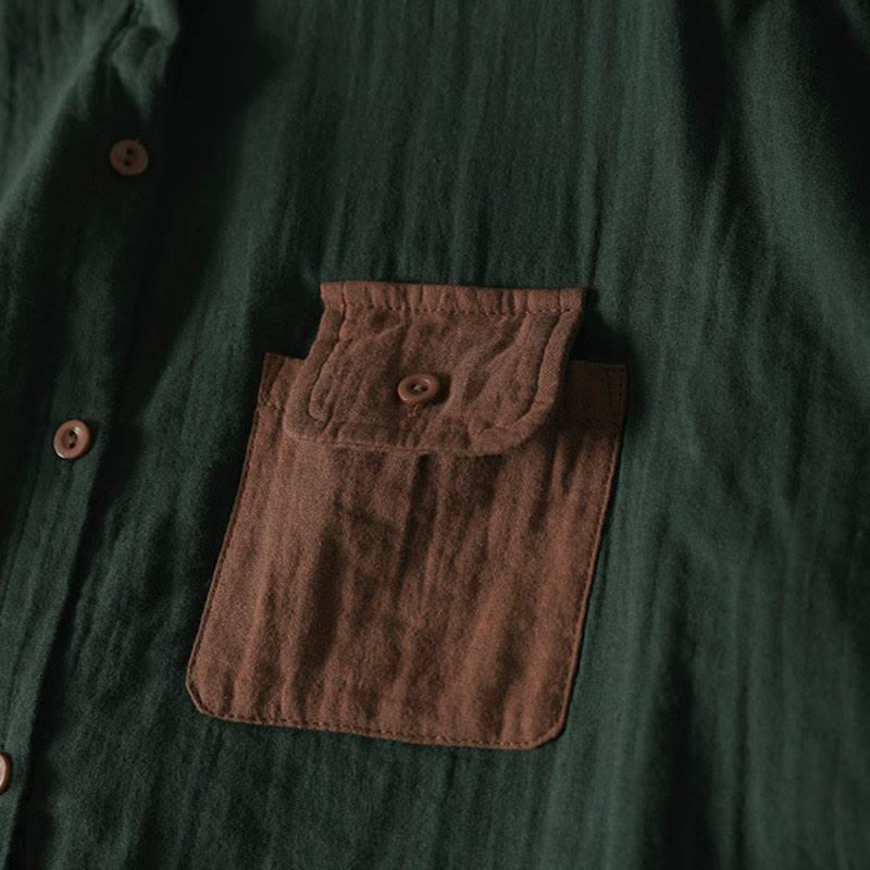 Buddha Stones Fall Contrasting Pocket Buttons Down Long Sleeve Women's Cotton Shirt - image 5