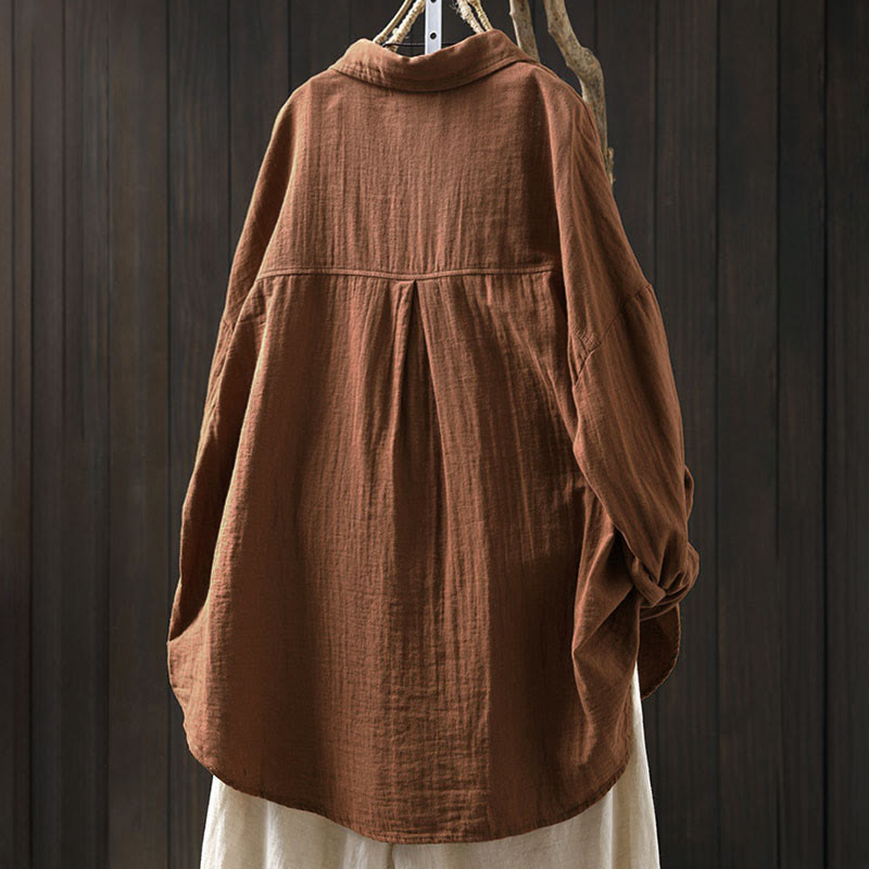 Buddha Stones Fall Contrasting Pocket Buttons Down Long Sleeve Women's Cotton Shirt - image 15