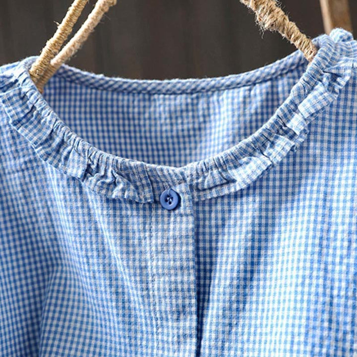 Buddha Stones Spring Small Plaid Buttons Down Long Sleeve Women's Cotton Shirt - image 4