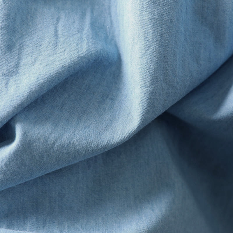 Buddha Stones Geometry Floral Embroidery Cotton Denim Half Buttons Long Sleeve Women's Shirt - image 16