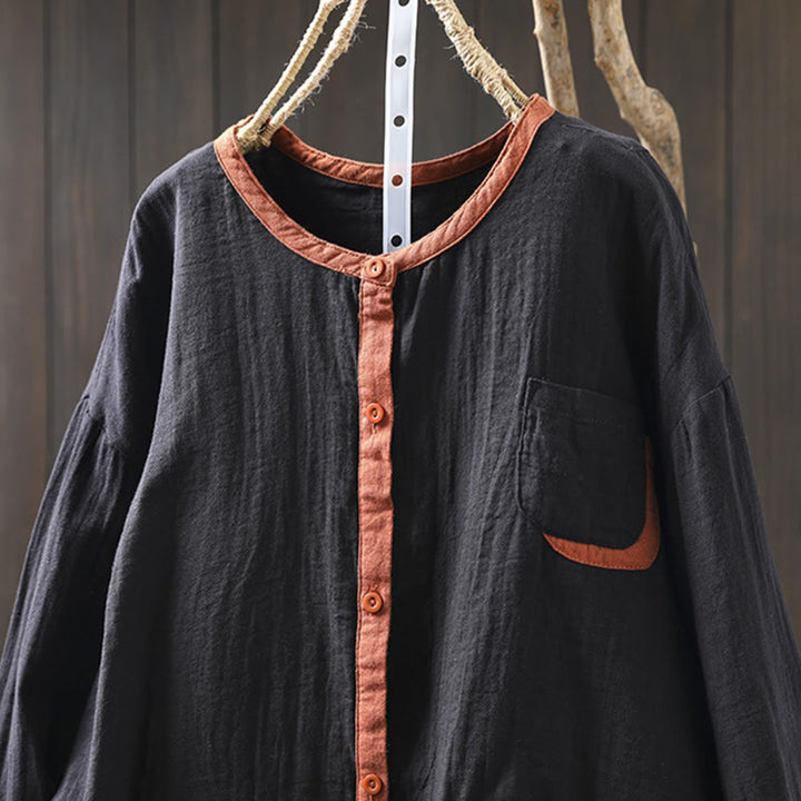 Buddha Stones Spring Contrasting Buttons Down Long Sleeve Women's Cotton Shirt - image 15