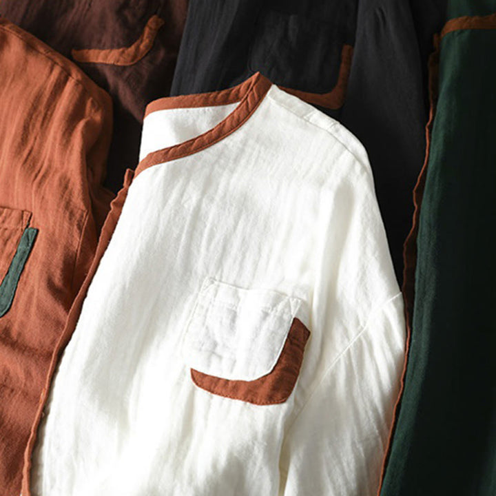 Buddha Stones Spring Contrasting Buttons Down Long Sleeve Women's Cotton Shirt - image 19