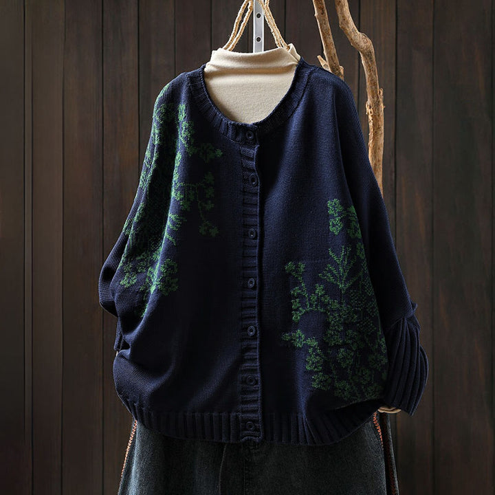 Buddha Stones Floral Buttons Cotton Women's Long Batwing Sleeve Knitted Cardigan - MidnightBlue - US4-6，UK/AU8-10，EU36-38 (F) - image 15