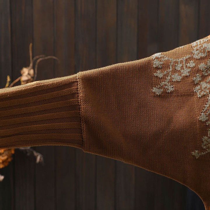 Buddha Stones Floral Buttons Cotton Women's Long Batwing Sleeve Knitted Cardigan - image 10