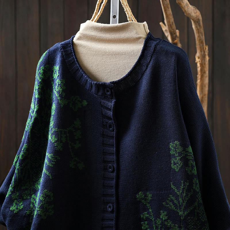 Buddha Stones Floral Buttons Cotton Women's Long Batwing Sleeve Knitted Cardigan - image 16