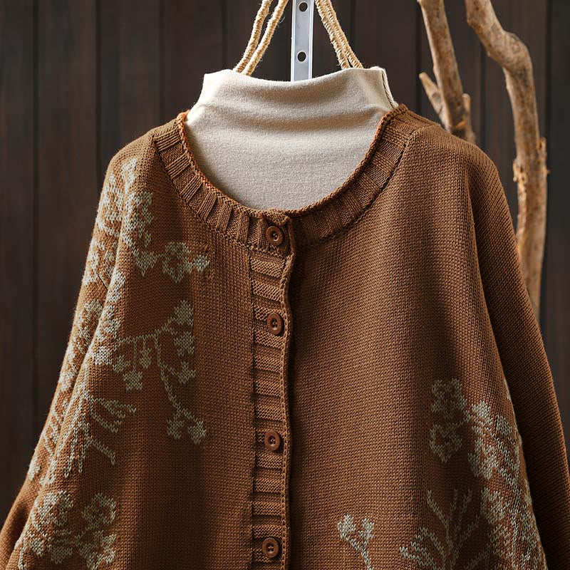 Buddha Stones Floral Buttons Cotton Women's Long Batwing Sleeve Knitted Cardigan - image 5