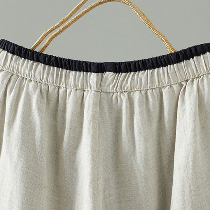 Buddha Stones Winter Contrasting Drawstring Cotton Linen Women's Wide Leg Pants With Pockets - image 9