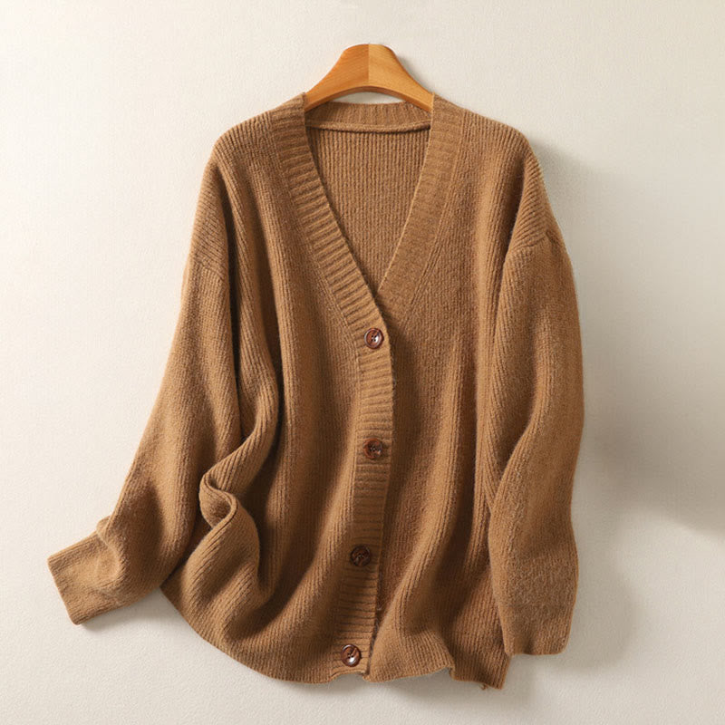 Buddha Stones Winter V-Neck Buttons Cotton Women's Long Sleeve Knitted Cardigan - SandyBrown - US4-6，UK/AU8-10，EU36-38 (F) - image 3