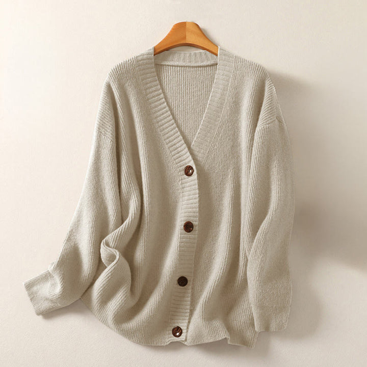 Buddha Stones Winter V-Neck Buttons Cotton Women's Long Sleeve Knitted Cardigan - Linen - US4-6，UK/AU8-10，EU36-38 (F) - image 0