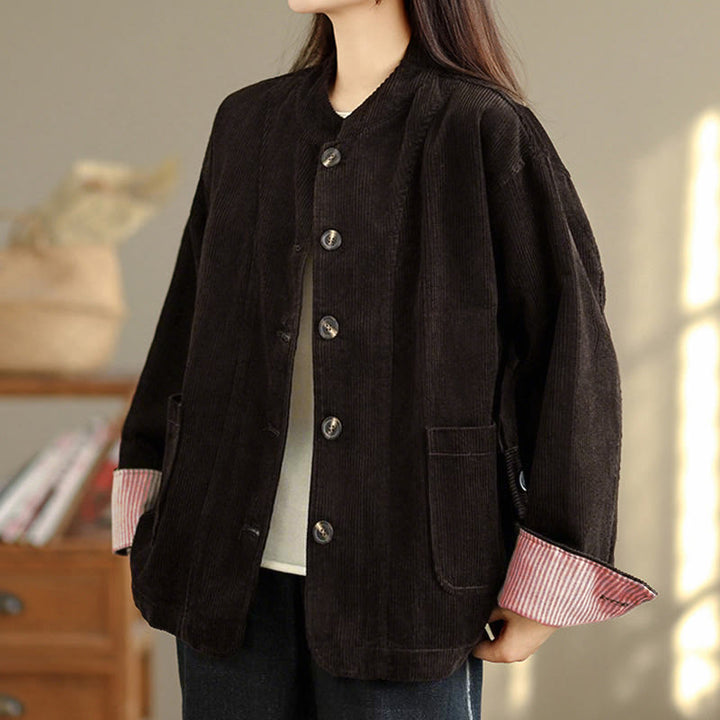 Buddha Stones Buttons Design Corduroy Long Sleeve Women's Jacket With Pockets - image 19