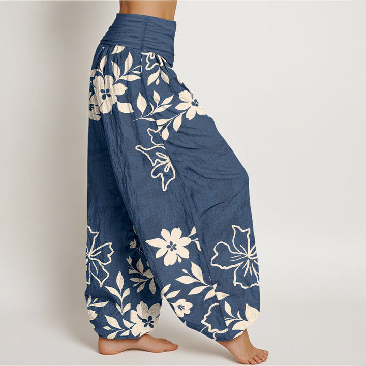 Buddha Stones Cotton Retro Simple Flowers Leaves Pattern Women's Elastic Waist Harem Pants - image 2
