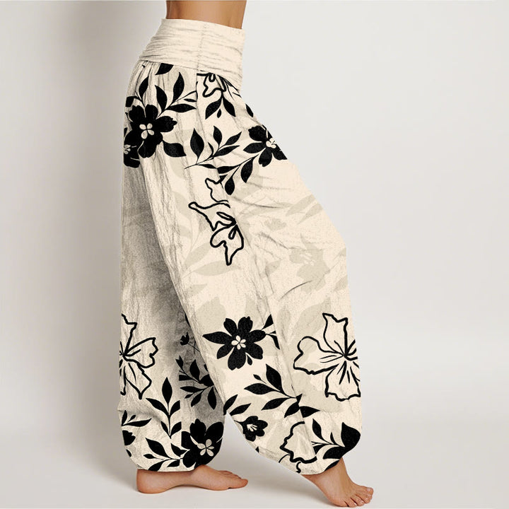Buddha Stones Cotton Retro Simple Flowers Leaves Pattern Women's Elastic Waist Harem Pants - image 10