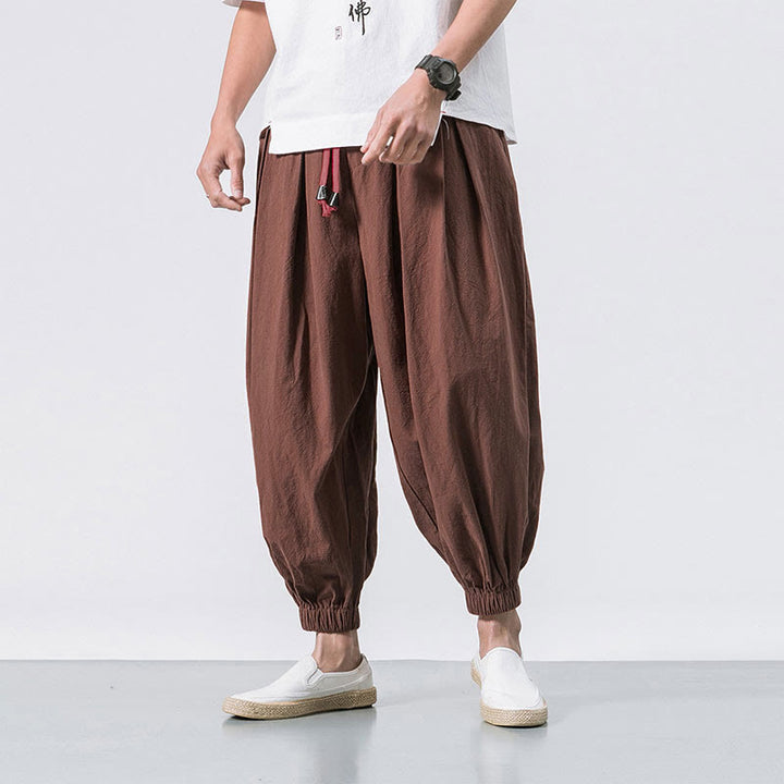 Buddha Stones Casual Sports Men's Solid Color Cotton Drawstring Pants With Pockets - Chocolate - US/UK/AU46，EU56 (5XL) - image 26