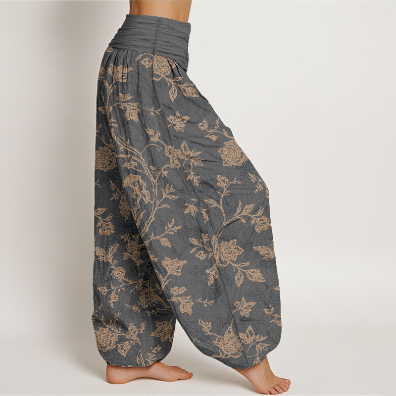 Buddha Stones Cotton Full Coverage Flowers Pattern Women's Elastic Waist Harem Pants - image 7
