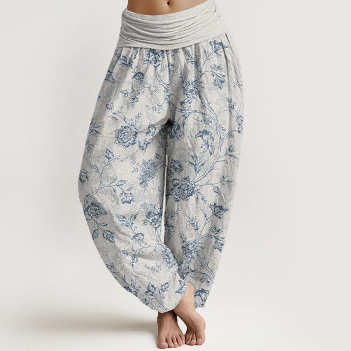 Buddha Stones Cotton Full Coverage Flowers Pattern Women's Elastic Waist Harem Pants - Gainsboro - US16，UK/AU20，EU48 (3XL) - image 8