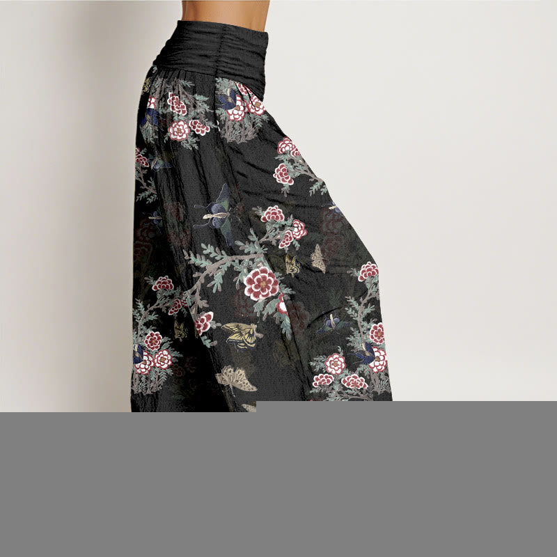 Buddha Stones Cotton Flowers Leaves Butterfly Pattern Women's Elastic Waist Harem Pants - image 2