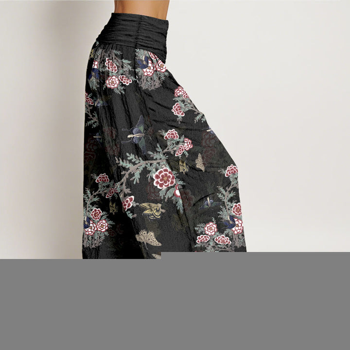 Buddha Stones Cotton Flowers Leaves Butterfly Pattern Women's Elastic Waist Harem Pants - image 2