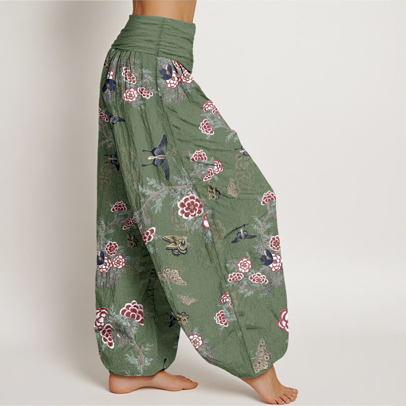 Buddha Stones Cotton Flowers Leaves Butterfly Pattern Women's Elastic Waist Harem Pants - image 7