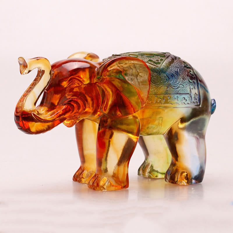 Buddha Stones Handmade Liuli Crystal Elephant Art Piece Wisdom Wealth Home Decoration - image 1