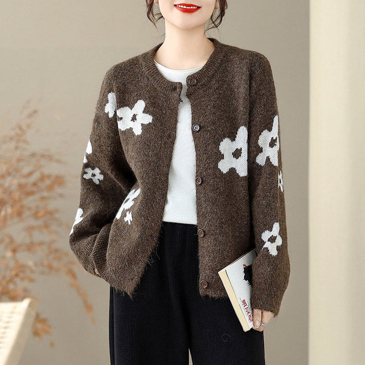 Buddha Stones Winter Flowers Buttons Cotton Women's Long Sleeve Knitted Cardigan - Sienna - US4，UK/AU8，EU36 (F) - image 0