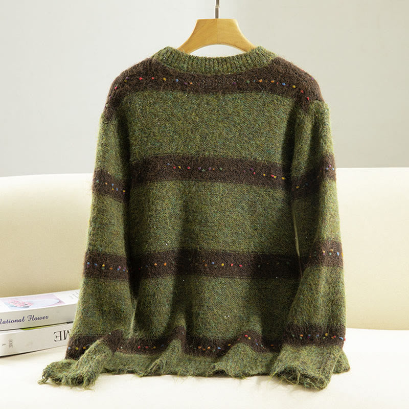 Buddha Stones Winter Stripes Pattern Crew Neck Long Sleeve Women's Cotton Sweater - image 1