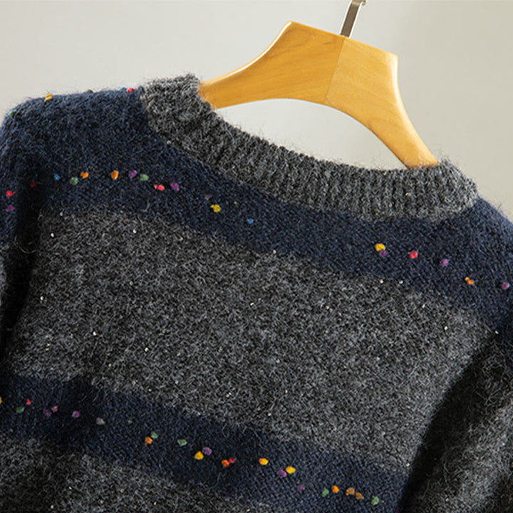 Buddha Stones Winter Stripes Pattern Crew Neck Long Sleeve Women's Cotton Sweater - image 23