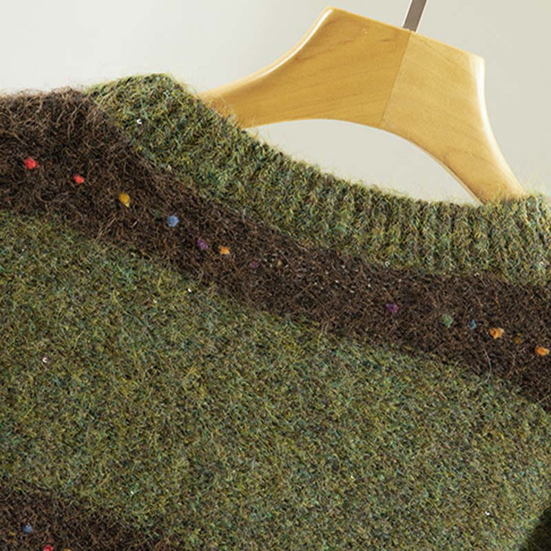 Buddha Stones Winter Stripes Pattern Crew Neck Long Sleeve Women's Cotton Sweater - image 5