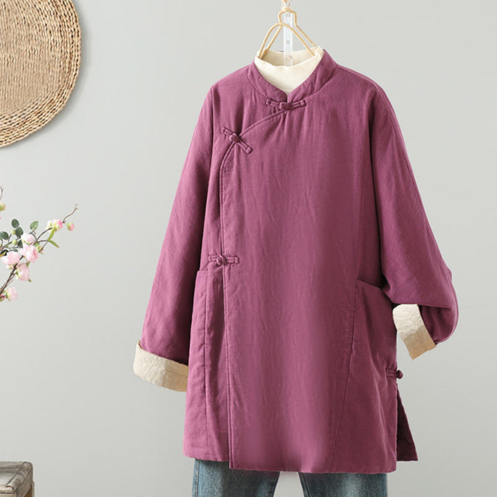Buddha Stones Winter Frog-button Mid-length Women's Cotton Coat With Pockets - PaleVioletRed - US14，UK/AU18，EU46 (2XL) - image 26