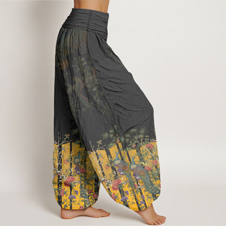 Buddha Stones Cotton Gorgeous Peacock Flower Pattern Women's Elastic Waist Harem Pants - image 7