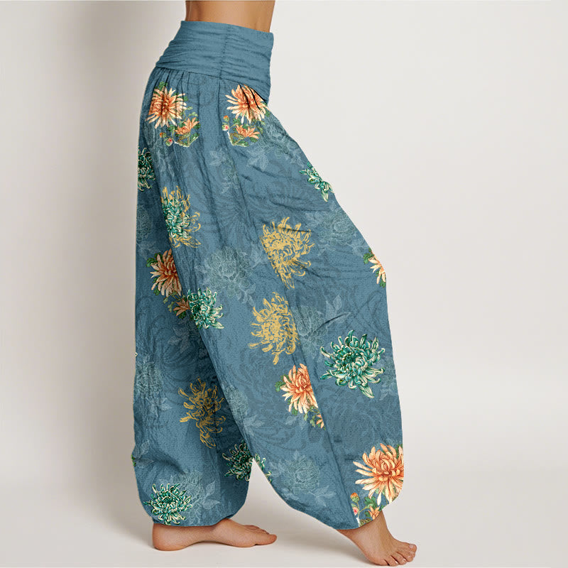 Buddha Stones Cotton Various Colors Chrysanthemum Pattern Women's Elastic Waist Harem Pants - image 2