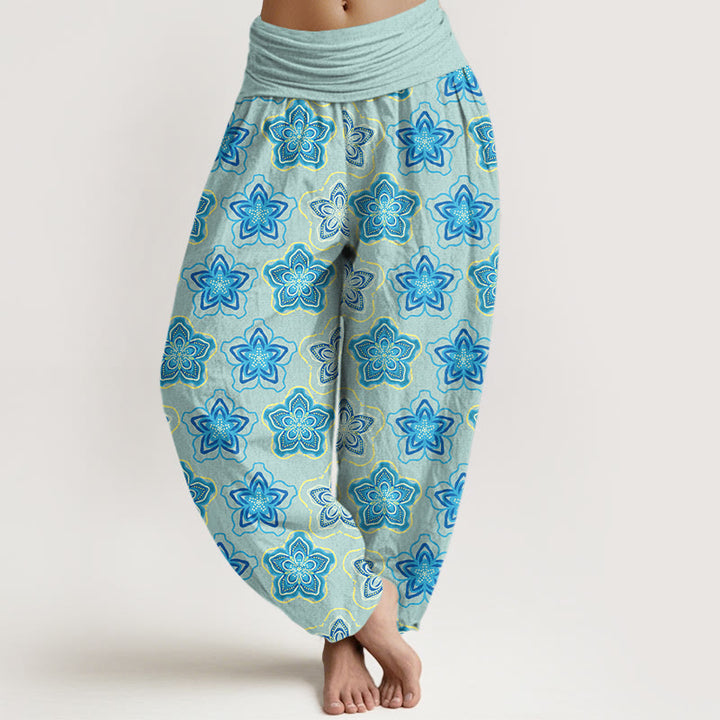 Buddha Stones Cotton Regular Layout Of Five-petal Flower Pattern Women's Elastic Waist Harem Pants - LightSkyBlue - US16，UK/AU20，EU48 (3XL) - image 0