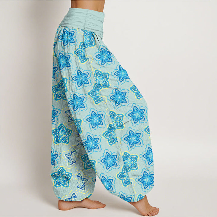 Buddha Stones Cotton Regular Layout Of Five-petal Flower Pattern Women's Elastic Waist Harem Pants - image 2