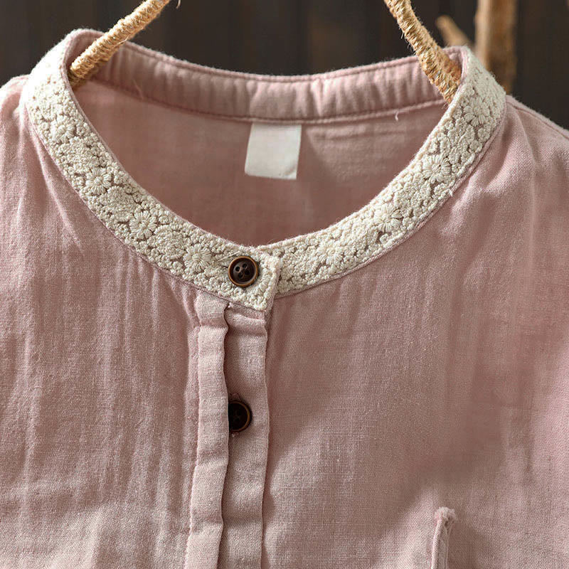 Buddha Stones Spring Fall Lace Collar Button Down Long Sleeve Women's Cotton Shirt - image 8